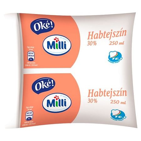 Milli ZACSKÓS habtejszín 250ml 30%féltart.